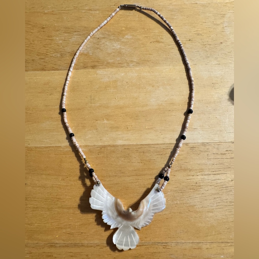 Native Carved Mother of Pearl MOP Bird Shell Necklace